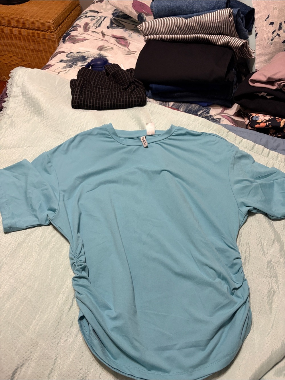 Divided Light Blue Short Sleeve Ruched Side Tee